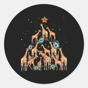 Niedliche Giraffe Weihnachtsbaum Giraffe Liebe Wei Runder Aufkleber