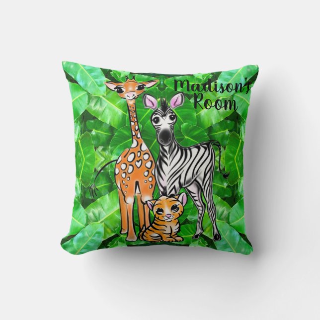 Niedliche Giraffe-Zebra-Tiger-Dschungelfreunde Kissen (Vorderseite)