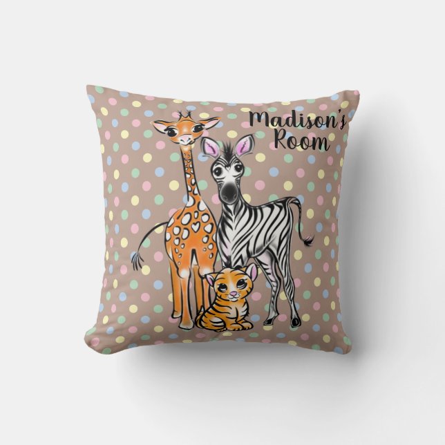 Niedliche Giraffe Zebra Tiger niedlich Safari-Freu Kissen (Vorderseite)
