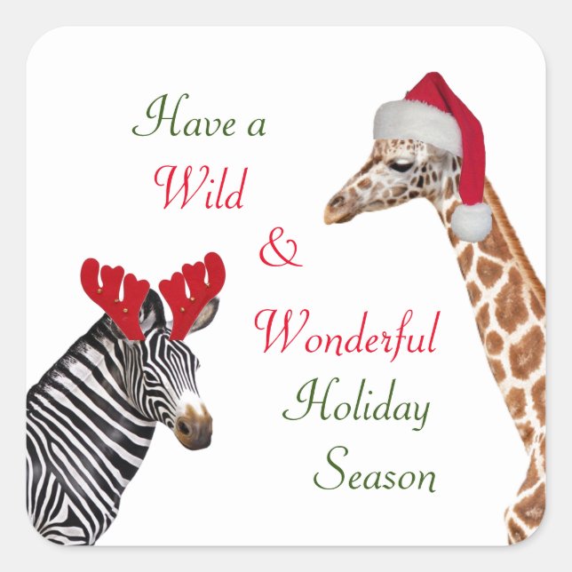 Niedliche Giraffe & Zebra Wild Weihnachten Quadratischer Aufkleber (Vorderseite)
