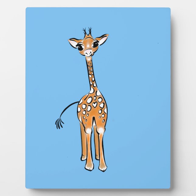 Niedliche Giraffe zeichnend Safaritiere blau Fotoplatte (Vorderseite)