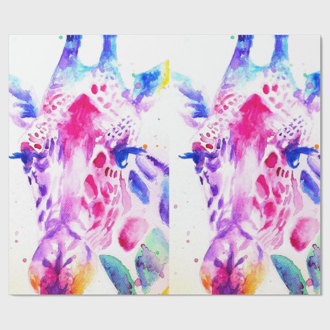 Niedliche Giraffe Zoo Tiermuster Wasserfarbe Geschenkpapier (Flach)