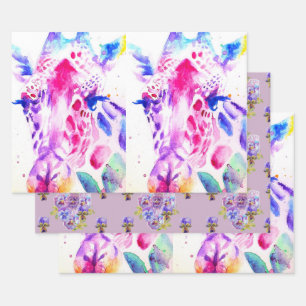 Niedliche Giraffe Zoo Tiermuster Wasserfarbe Geschenkpapier Set