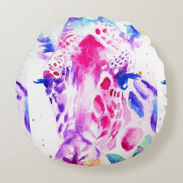 Niedliche Giraffe Zoo Tiermuster Wasserfarbe Rundes Kissen (Vorderseite)