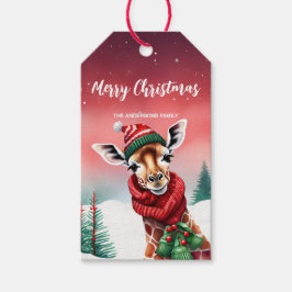 Niedliche Giraffe Zoo Weihnachten Party Schneekind Geschenkanhänger