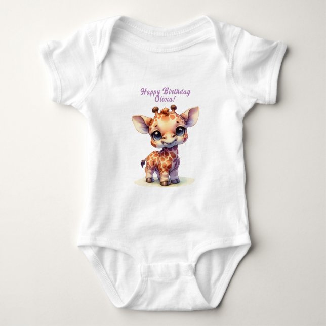 Niedliche Giraffe zum Geburtstag Baby Strampler (Vorderseite)