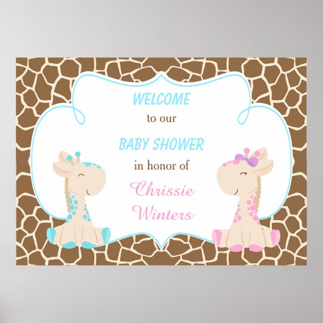 Niedliche Giraffen Gender Reveal oder Twins Baby S Poster (Vorne)