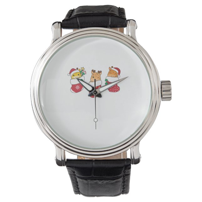 Niedliche Giraffen in Weihnachtssocken für Weihnac Armbanduhr (Vorderseite)