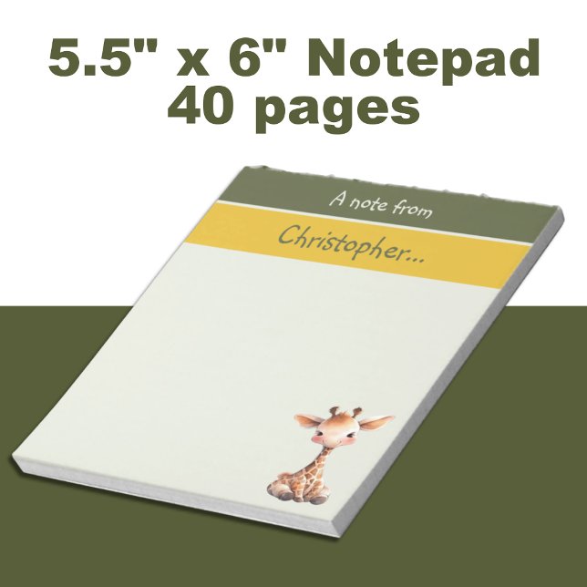 Niedliche Giraffen individuelle Name Grüne Kinder Notizblock (Von Creator hochgeladen)