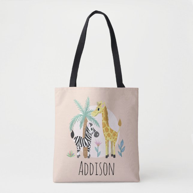 Niedliche Giraffen und Zebra Safari Kinder neutral Tasche (Vorderseite)