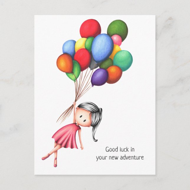 Niedliche Girl Balloons Personalisiert Abschied Postkarte (Vorderseite)