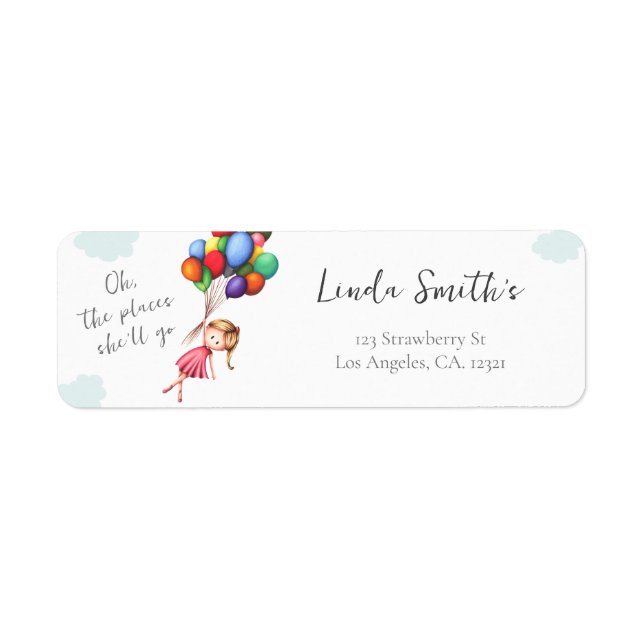 Niedliche Girl Balloons Rücksendeadresse (Vorne)