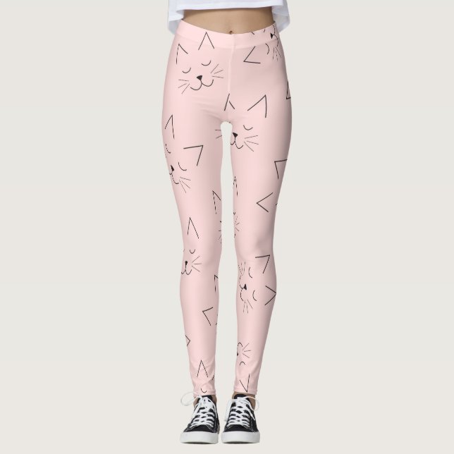 Niedliche Girl Black Kitty Cat Face Pink Pattern Leggings (Vorderseite)