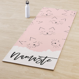 Niedliche Girl Black Kitty Cat Face Pink Pattern Yogamatte