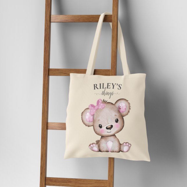 Niedliche Girl Brown Bear Mit Monogramm Baby Totbe Tragetasche (Von Creator hochgeladen)