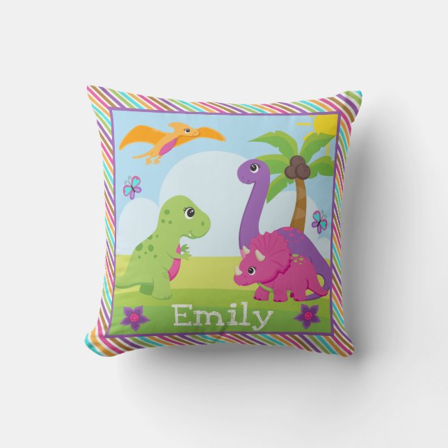 Niedliche Girl Dinosaur Freunde Kinder  Kissen (Vorderseite)