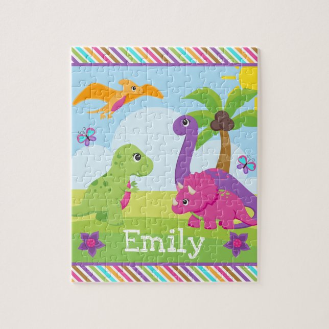 Niedliche Girl Dinosaurier Freunde Kinder (Vertikal)