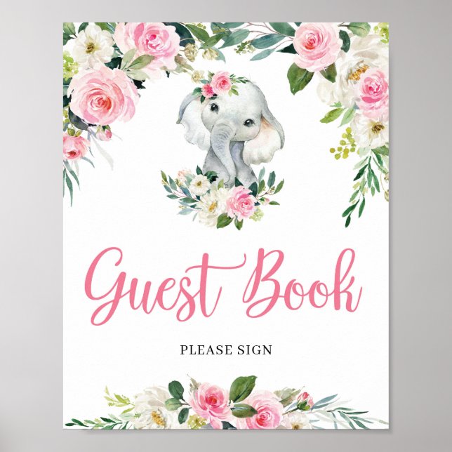 Niedliche Girl Elephant Baby Showbook-Zeichen Poster (Vorne)