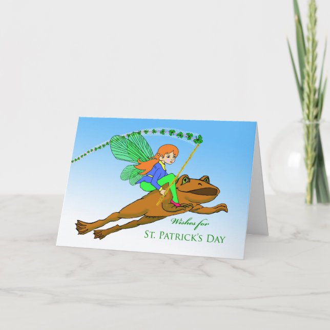 Niedliche Girl Fairy am Flying Frog St. Patrick's  Karte (Vorderseite)