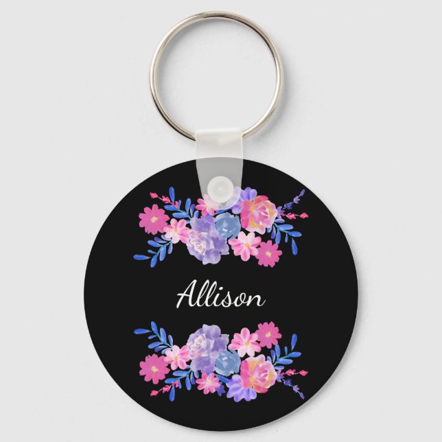 Niedliche Girl Hübsch Floral Custom Monogram Key K Schlüsselanhänger (Vorderseite)