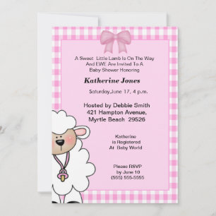Niedliche Girl Lamb Babydusche Einladung