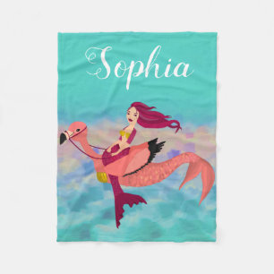 Niedliche Girl Lila Mermaid Flamingo mit Namen Fleecedecke