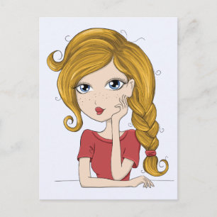 Niedliche Girl mit blonde Braid Grafik Postkarte