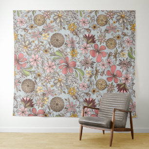 Niedliche Girl Old Rose Rosa Blumendoodles Design Wandteppich