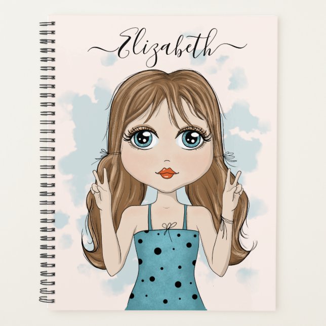 Niedliche Girl Peace Graphic Illustration Planer (Vorderseite)