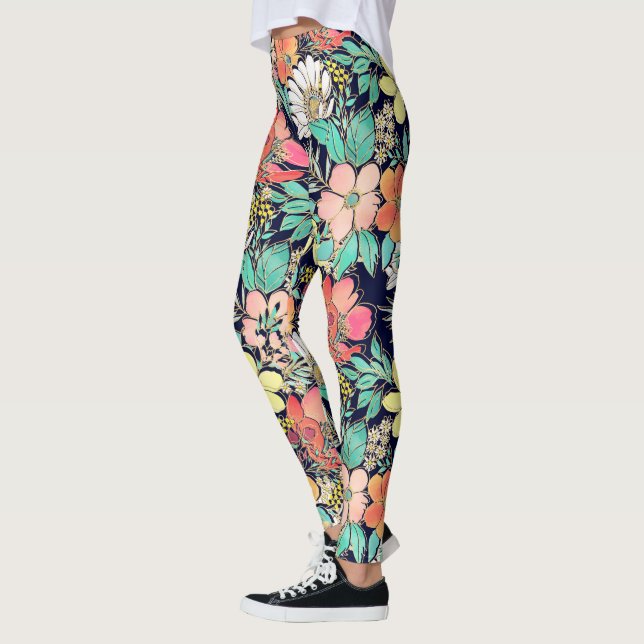 Niedliche Girl Pink Blütengolden Schlaganfälle Des Leggings (Links)