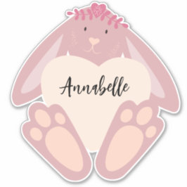 Niedliche Girl-Pink-Bunny mit Herzenslust Blume Aufkleber