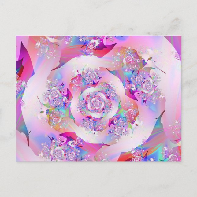 Niedliche Girl Pink Floral Vector Rose Postkarte (Vorderseite)
