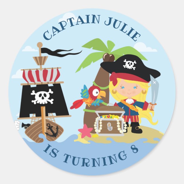 Niedliche Girl Pirate Party Stickers (Vorderseite)