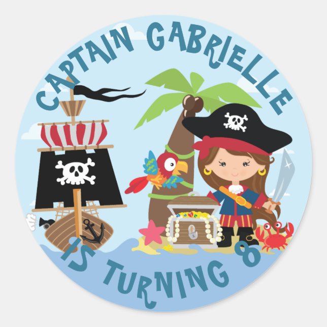 Niedliche Girl Pirate Party Stickers (Vorderseite)