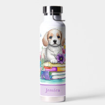 Niedliche Girl Puppy Books & Spring Flowers