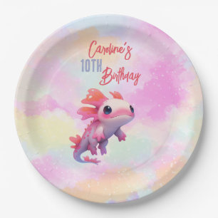 Niedliche Girl Rainbow Pink Axolotl Pappteller