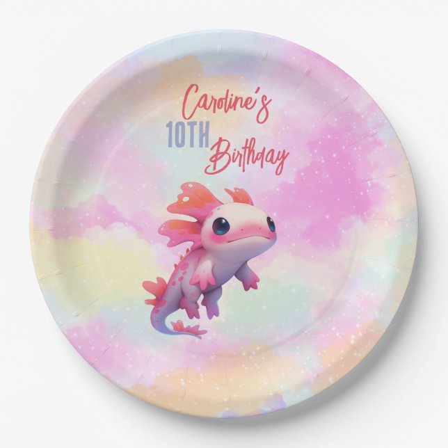 Niedliche Girl Rainbow Pink Axolotl Pappteller (Vorderseite)