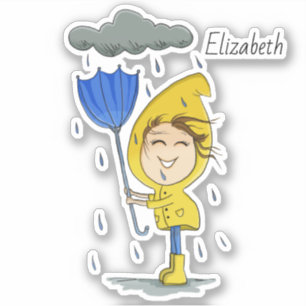 Niedliche Girl Rainy Windy Day Grafik personalisie Aufkleber