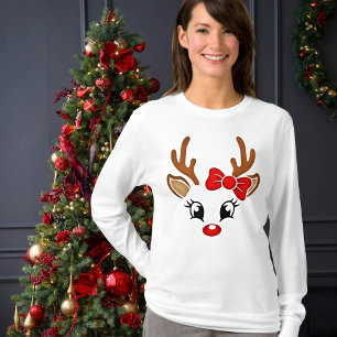Niedliche Girl Rentier mit langem Schlaf T-Shirt
