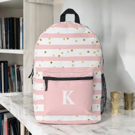 Niedliche Girl-Rosa Streifen und Punkte mit Monogr Bedruckter Rucksack