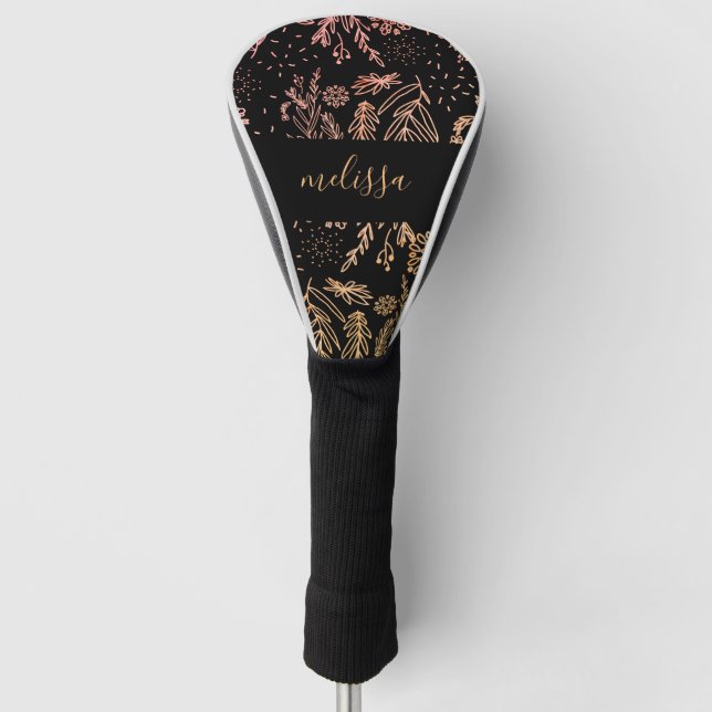 Niedliche Girl-Rose-Gold-Blütensignatur Golf Headcover (Vorderseite)