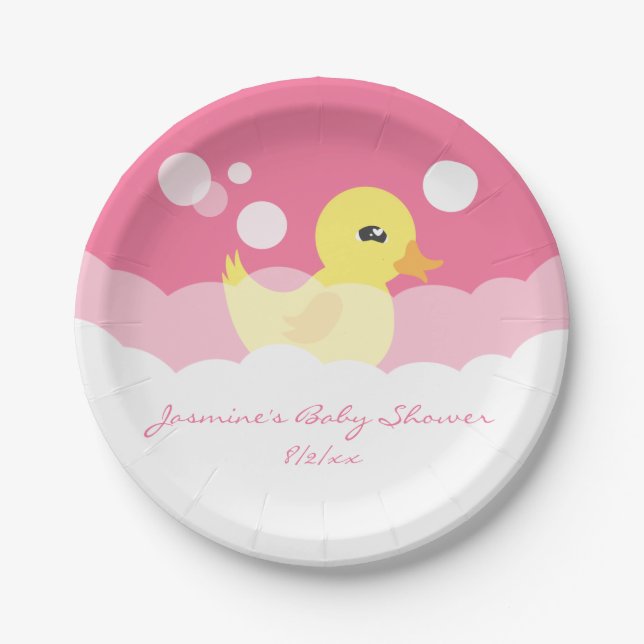 Niedliche Girl Rubber Ducky Babydusche Pappteller (Vorderseite)