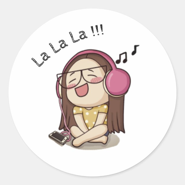 Niedliche Girl-Singsticker Runder Aufkleber (Vorderseite)