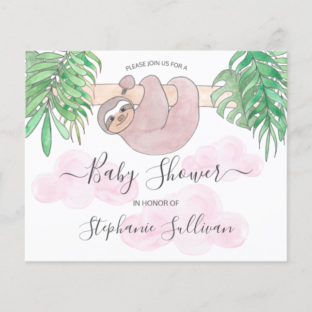 Niedliche Girl Sloth Baby Dusche Einladung (Vorderseite)
