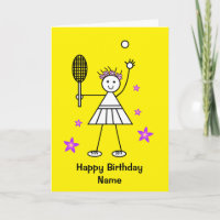 Niedliche Girl Tennis Player Gelbe Geburtstagskart