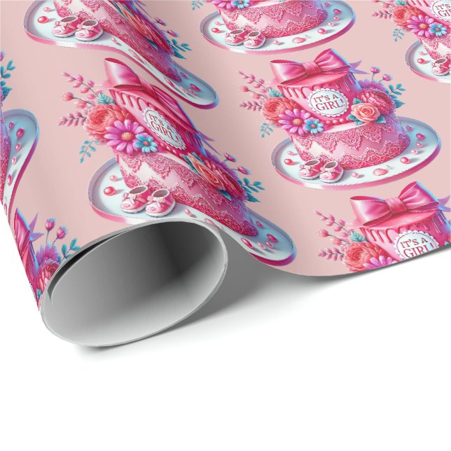 Niedliche Girls Babyduschkuchen Party Geschenkpapier (Rolleneckpunkt)