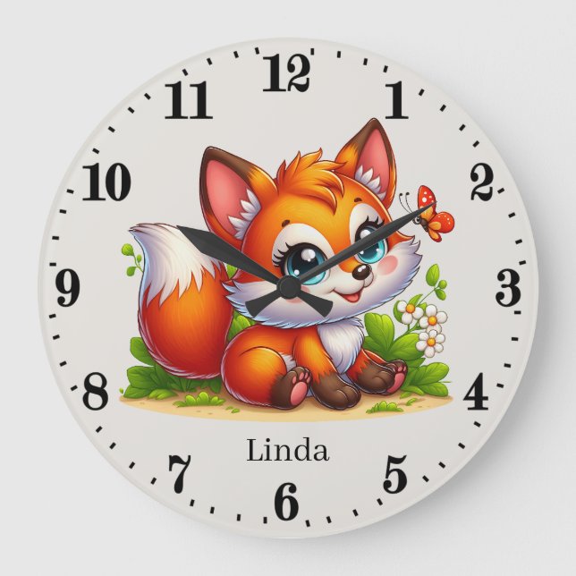Niedliche Girls Babyfuchs tragen den Namen Große Wanduhr (Vorderseite)