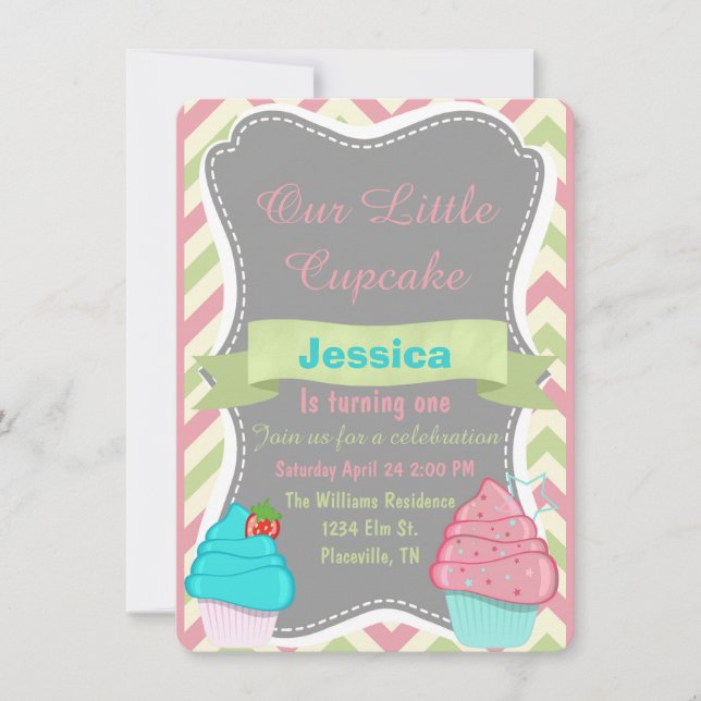 Niedliche Girls Cupcake Birthday Einladung (Vorderseite)