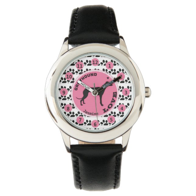 Niedliche Girls Dog Paw Greyhound Kinder Personali Armbanduhr (Vorderseite)