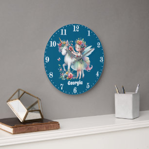 Niedliche Girls Fantasie Einhornmärchen geben Name Große Wanduhr